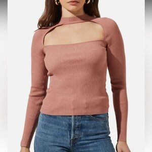 ASTR The Label Cut Out Detail Long Sleeve Ribbed Top Dark Blush
